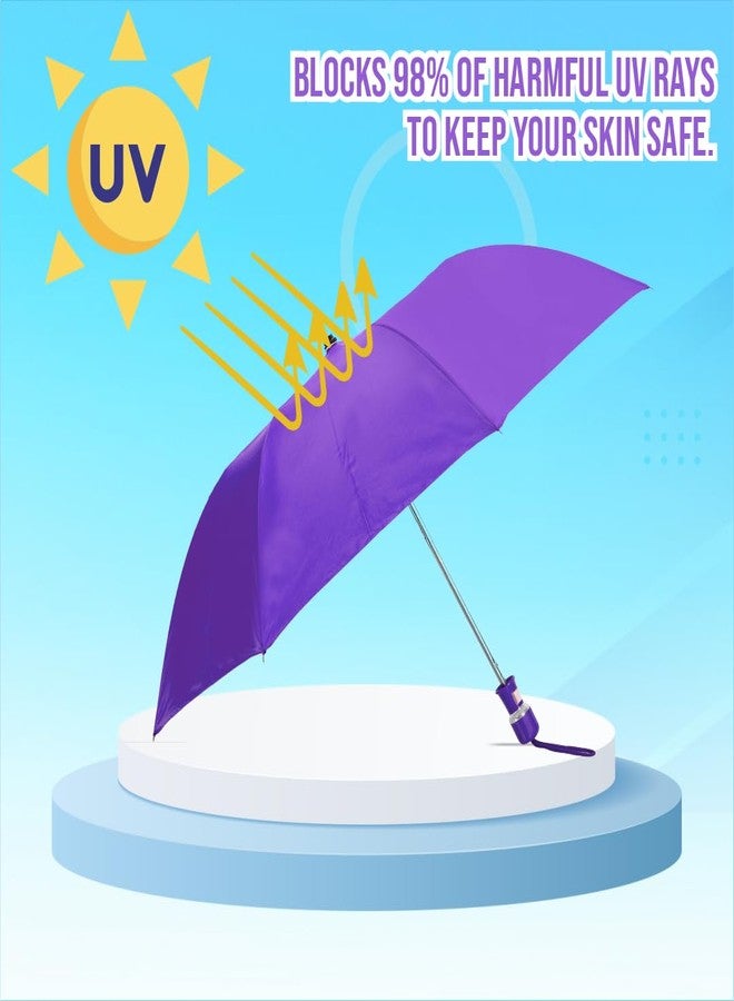 Btag Round Handle 2 Fold Small size Voilet Portable Auto Open Umbrella for Men Women & Kids | UV Protection, Waterproof, Rain, Sunlight Protection | Pack of 1 | Violet - Image 4